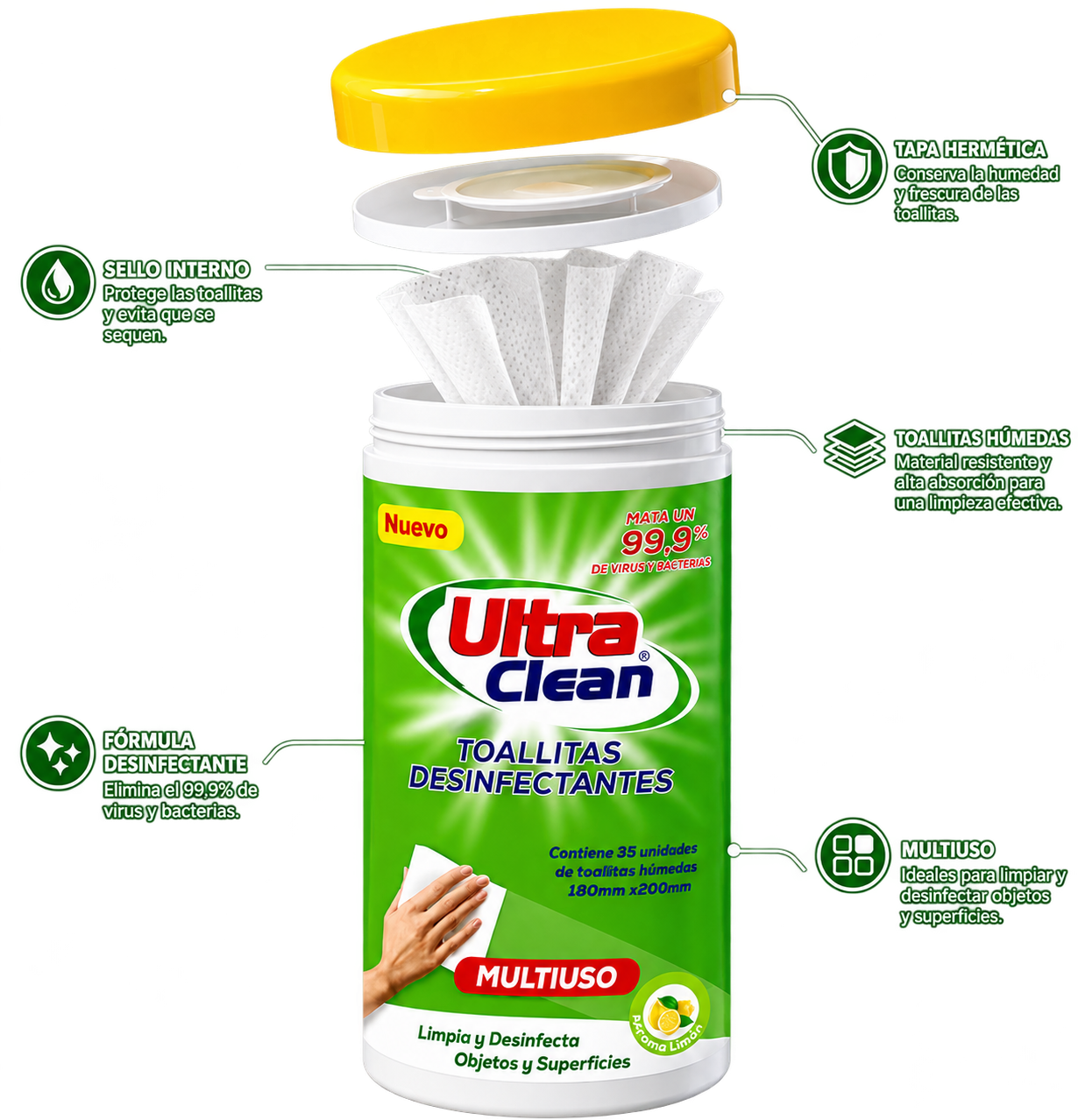 Toallitas desinfectantes Ultra Clean multiuso aroma limón